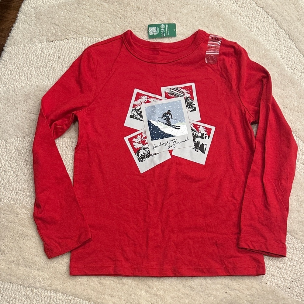 GAP Kids Red Long Sleeve Tee with Ski Graphic